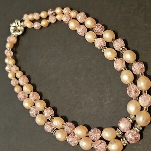 Vintage Pink and Cream Beaded Necklace